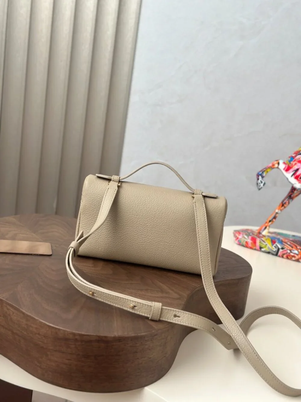 Loro Piana Extra Pocket L19 Leather Pouch Bag Beige Gold HW